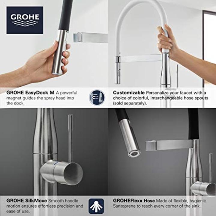 Actual product image Grohe Essence New Single Handle Kitchen Faucet with Magnetic Docking Spray Head
