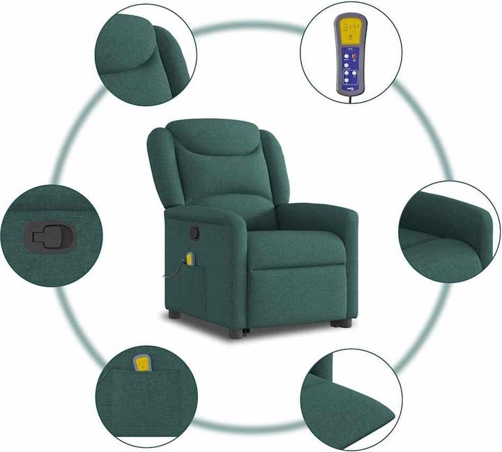 Immagine prodotto VidaXL Poltrona massaggiante con ausilio stand-up in tessuto verde scuro