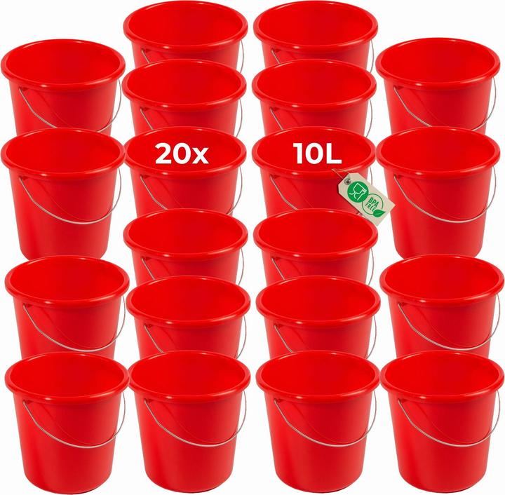 Produktbild Novaliv 20 Stück Eimer 10L Rot mit Masseinteilung - Putzeimer 10 Liter ⌀ 28,5 cm Praktischer (20 Stk.)