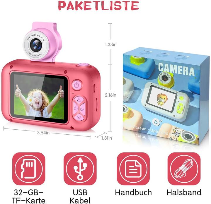 Produktbild Arnssien Kinderkamera mit 180° Flip-Objektiv & IPS-Bildschirm