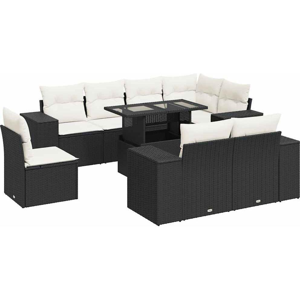VidaXL, Gartenlounge, 9-tlg. Garten-Sofagarnitur mit Kissen Schwarz Poly Rattan