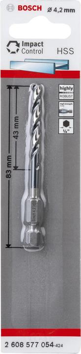 Image du produit Bosch Professional Zubehör Foret hélicoïdal HSS avec tige hexagonale. 4.2 x 43 x 83 mm. Lot de 1 (4,2 mm)