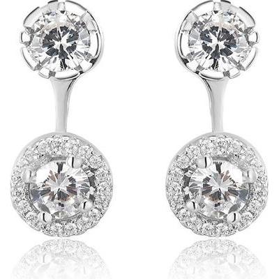 Beneto, Ohrringe, Silver double earrings with crystals AGUP1172 (L)