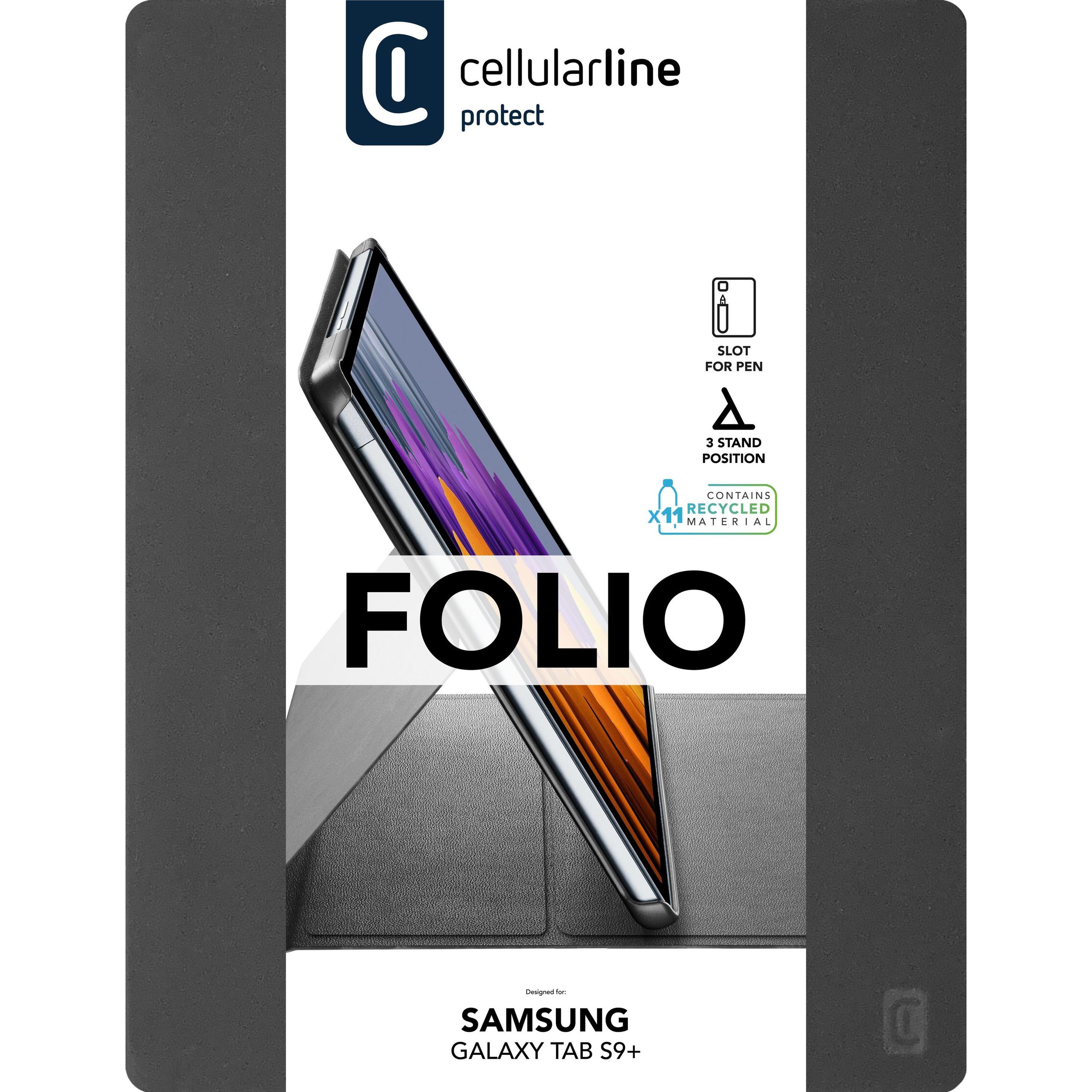Cellularline Cellular Line Tablet-Hülle für Samsung Folio (Galaxy Tab S9+), Tablet Hülle, Schwarz