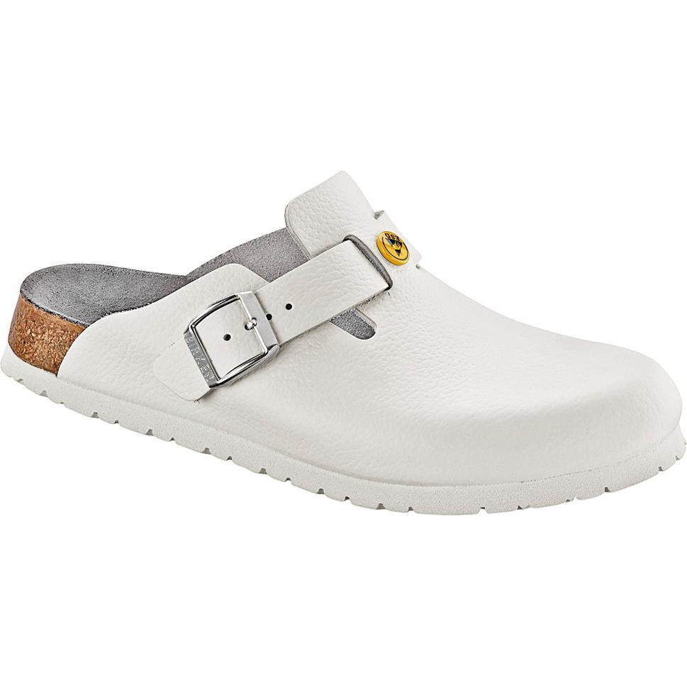 Birkenstock, Unisex, Hausschuhe, Boston Naturleder Normal, Weiss, (40)