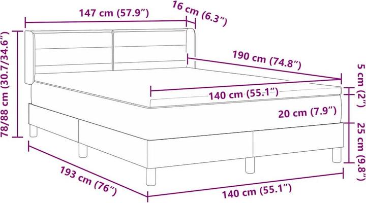 Produktbild vidaXL Boxspringbett (140 x 190 cm)