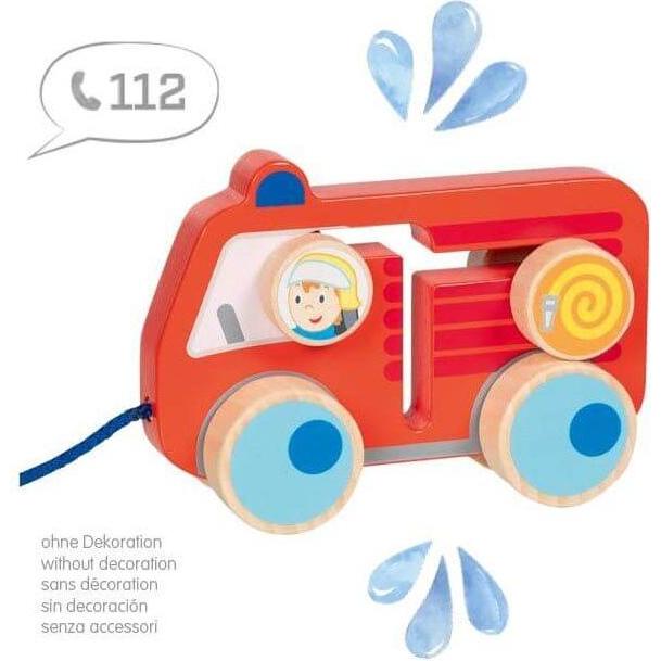 Thumbnail - Goki Holz-Nachziehfigur Feuerwehr 112