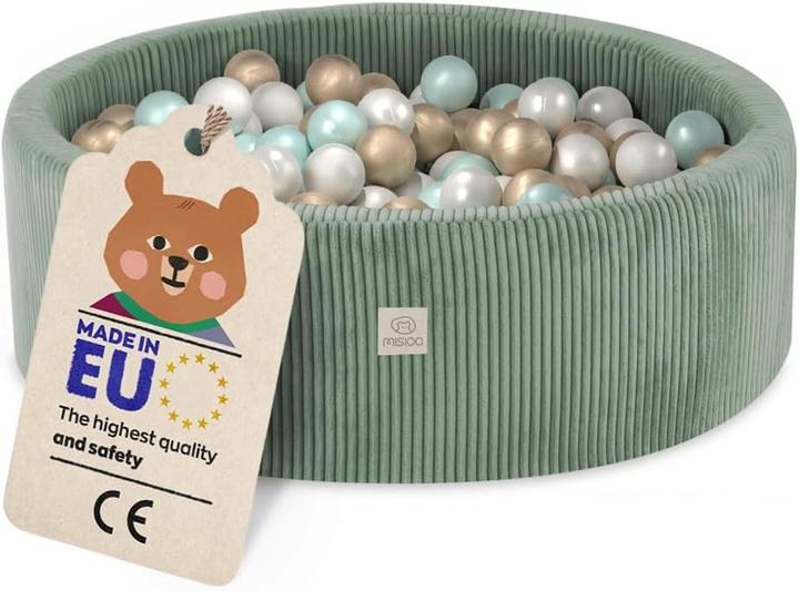 Milkii MISIOO Bällebad 90 x 30 cm mit 200 Bällen, Velvet Grün/ Gold