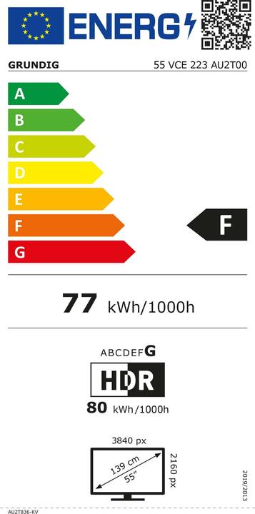 Label énergétique Grundig 55 VCE 223 (55", LCD, DHU, 2023)