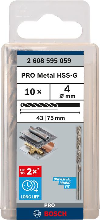 Produktbild Bosch Professional Zubehör PRO Metal HSS-G Spiralbohrer, 4 x 43 x 75 mm (4 mm)