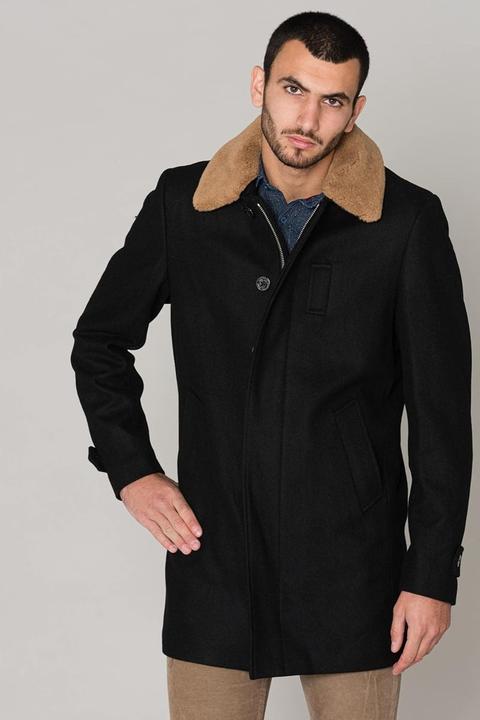 Actual product image Schott Nyc Maverick Wool Coat with Removable Collar and Two Inside Pockets (M)