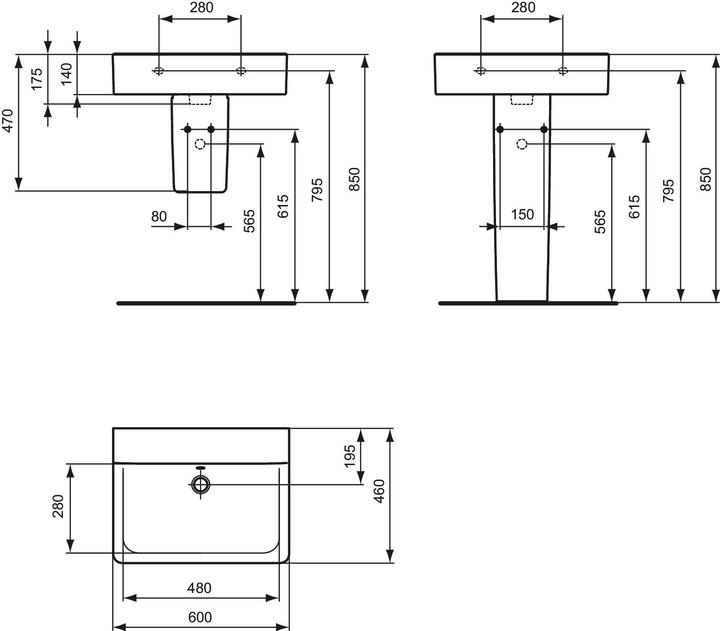 Actual product image Ideal Standard Connect Cube Wash basin 600mm E8101, without tap hole (460 mm, 600 mm)