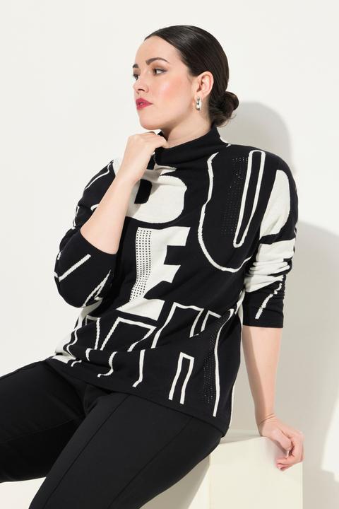 Immagine prodotto Ulla Popken Maglione con lettere, applicazioni, collo alto e maniche lunghe (56)