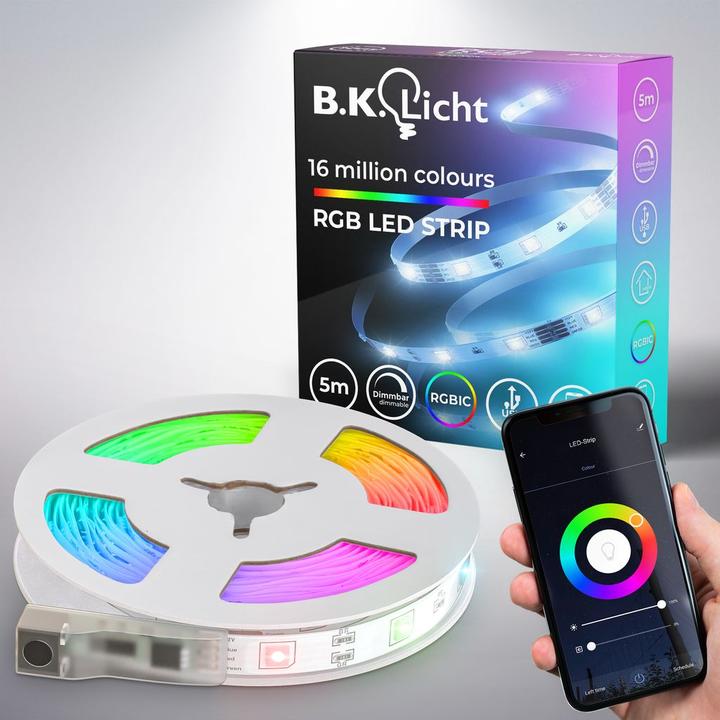 Actual product image B.K.Licht USB WiFi + Bluetooth Magic RGB-LED Flexband (RGBIC, 500 cm, Indoor)