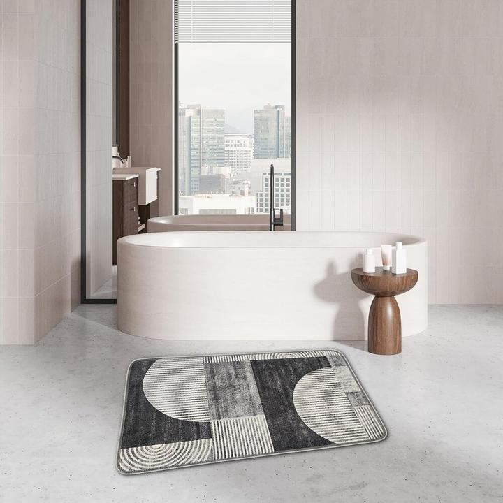 Produktbild Miqna 2-tlg. rutschfestes Badteppich Set, waschbar (60x100 & 50x60 cm) (100 x 60 cm)