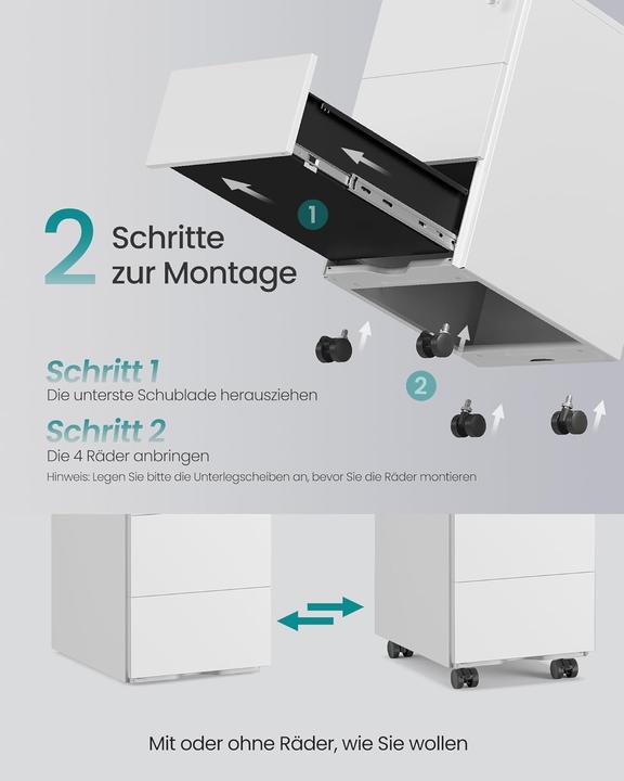 Produktbild Songmics Mobiler Aktenschrank OFC079W01 mit 3 Schubladen, abschliessbar