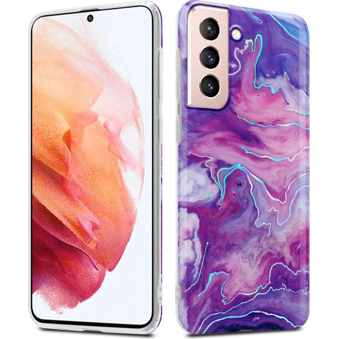 Cadorabo IMD TPU Bunter Marmor Cover (Samsung Galaxy S21 5G), Smartphone Hülle, Violett