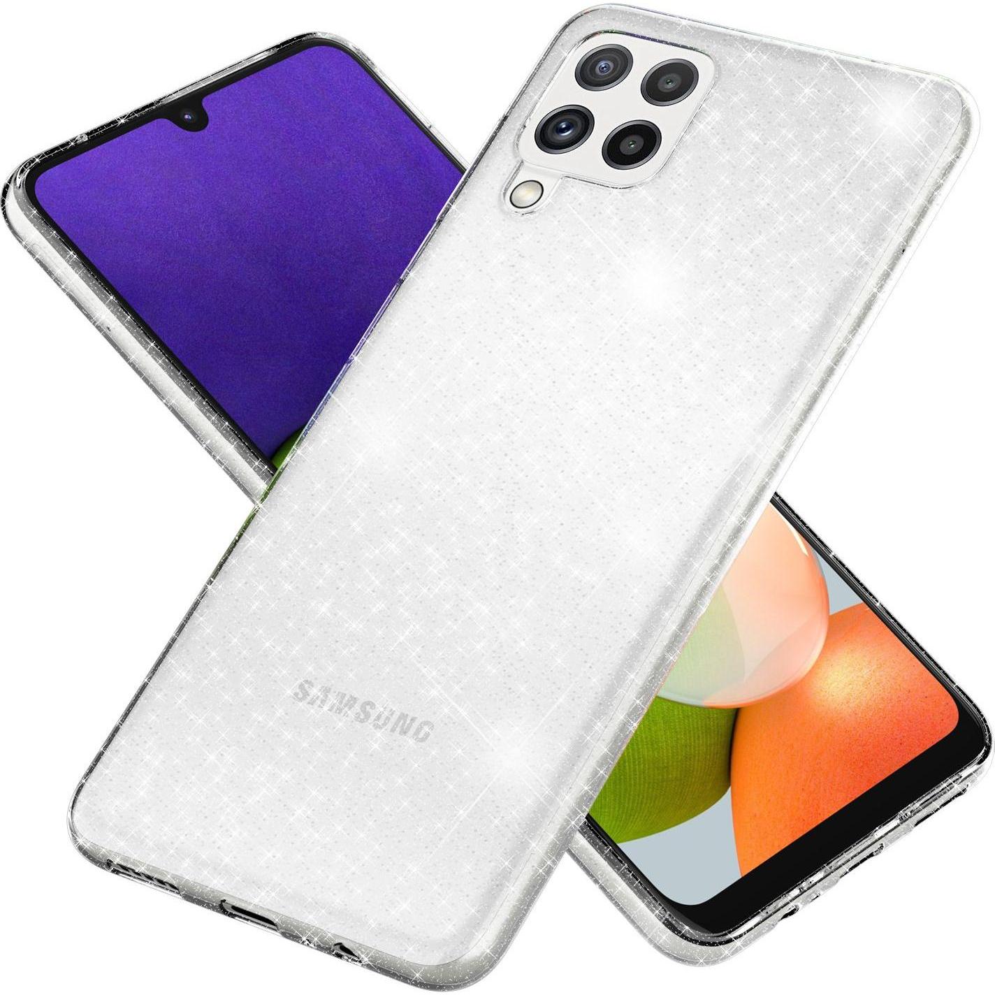 Nalia Klare Glitzer Silikon Handyhülle (Samsung Galaxy A22), Smartphone Hülle, Transparent