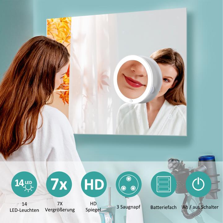 Actual product image Emke Illuminated Cosmetic Mirror with 7X Magnification, Suction Cup, Battery Operated, 165mm