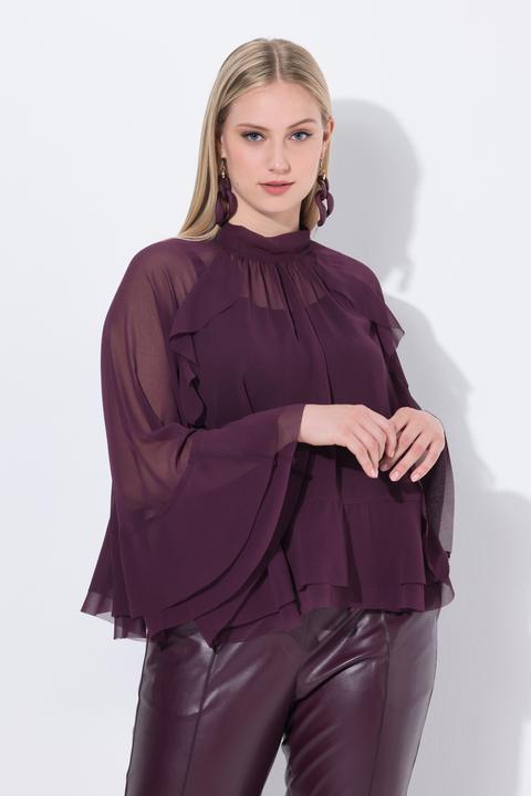 Produktbild Ulla Popken Cape-Bluse, Chiffon, Stehkragen, Schal (50, 52, 54, 56)