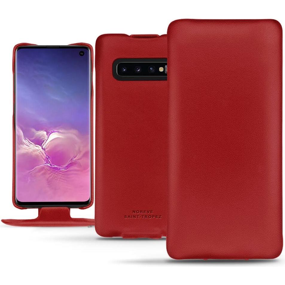 Noreve Lederschutzhülle vertikal (Samsung Galaxy S10+), Smartphone Hülle, Rot