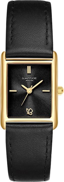 Actual product image Glanzstücke München Damen Quarzuhr gelbgold Echtleder schwarz - 38064 (22 mm)