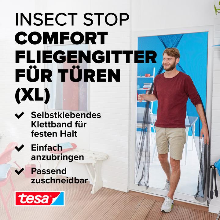 Produktbild tesa Insektenschutz COMFORT für Fenster, mit Klettband, selbstklebend, ohne Bohren (65 x 250 cm)