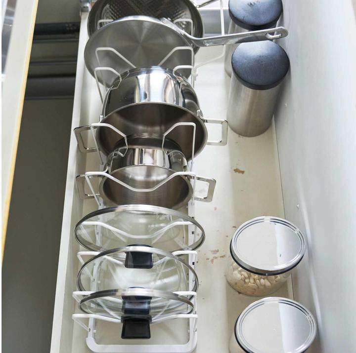 Actual product image Yamazaki Pull-out pot & pan organiser TOWER (Metal, Plastic)