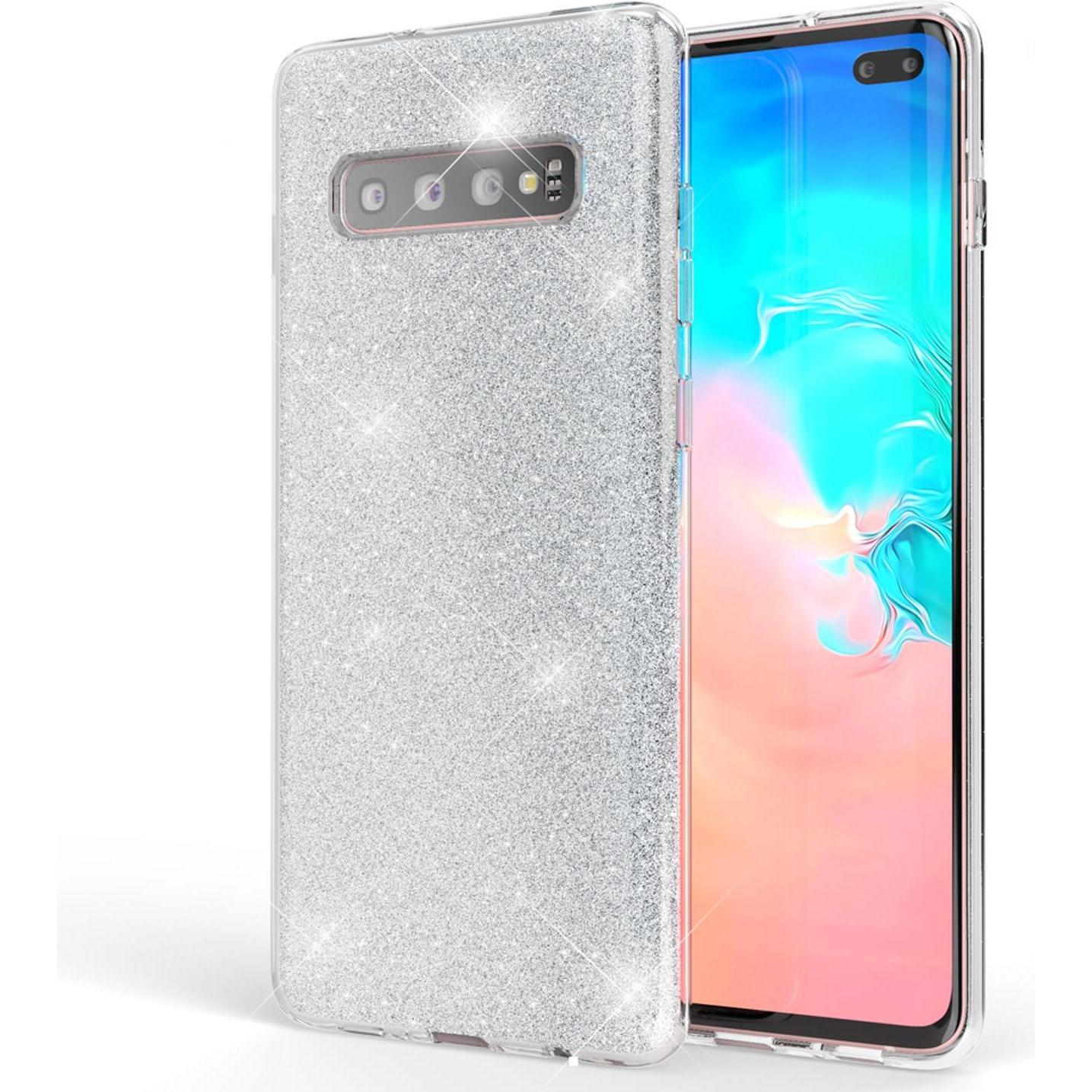 Nalia Glitzer Hülle (Samsung Galaxy S10+), Smartphone Hülle, Silber