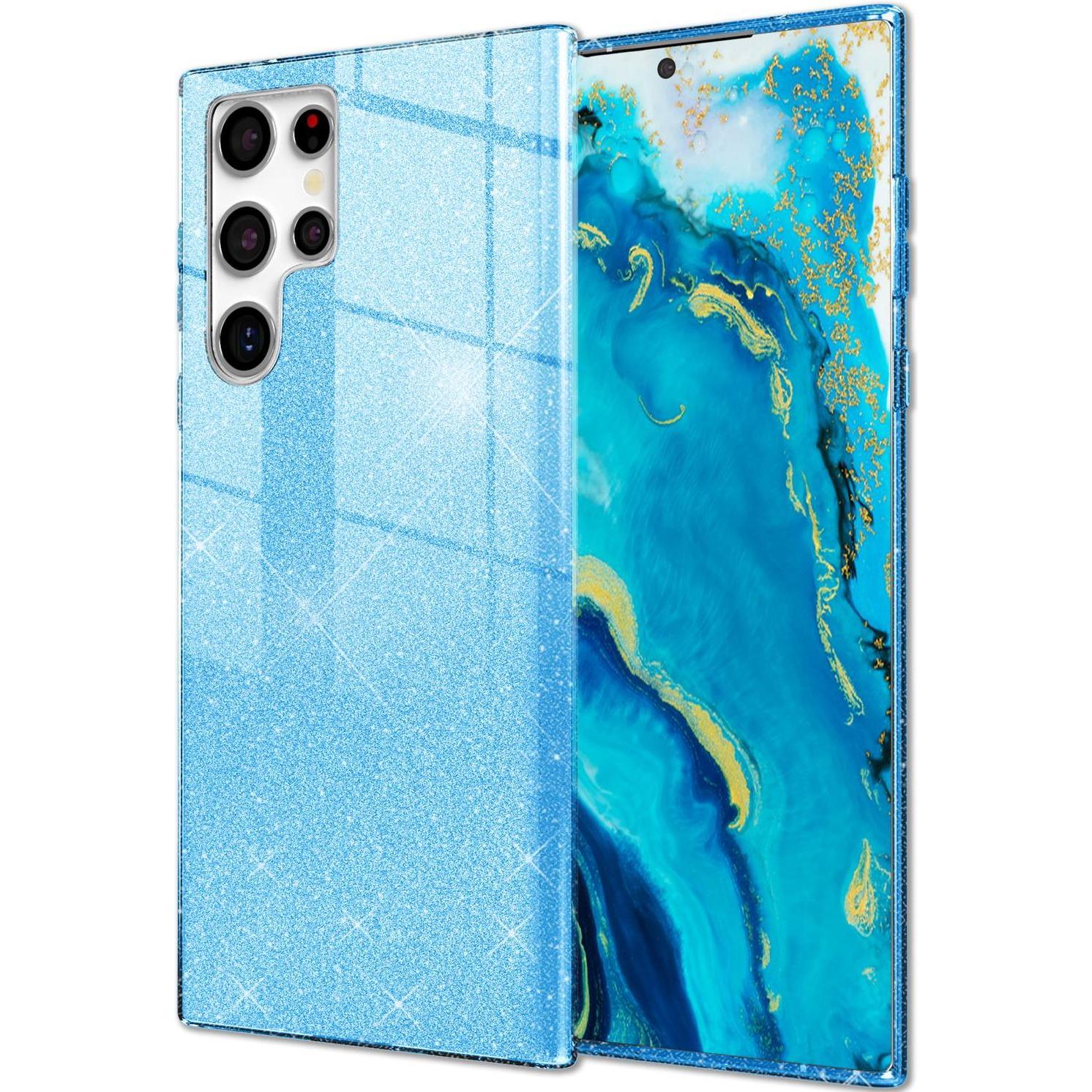 Nalia Glitzer Handyhülle (Samsung Galaxy S22 Ultra), Smartphone Hülle, Blau