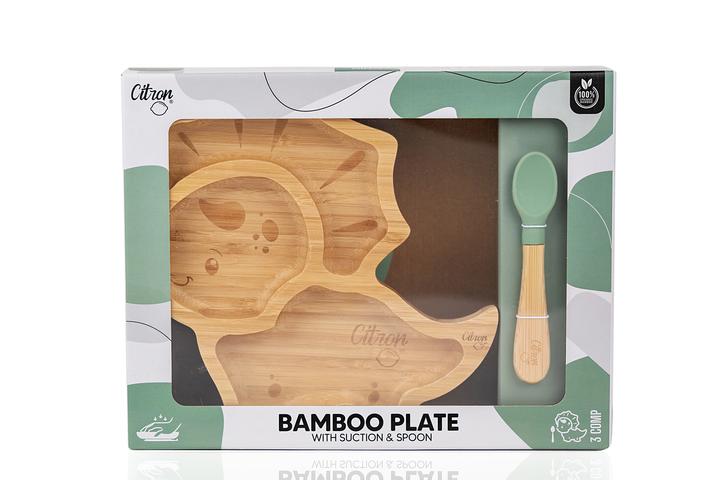 Actual product image Citron Bamboo Plate Dino with Suction Cup