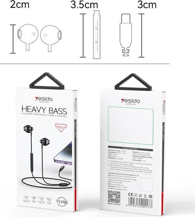 Actual product image Yesido YH48 Wired Lightning Earphones (without Bluetooth) (Cable)
