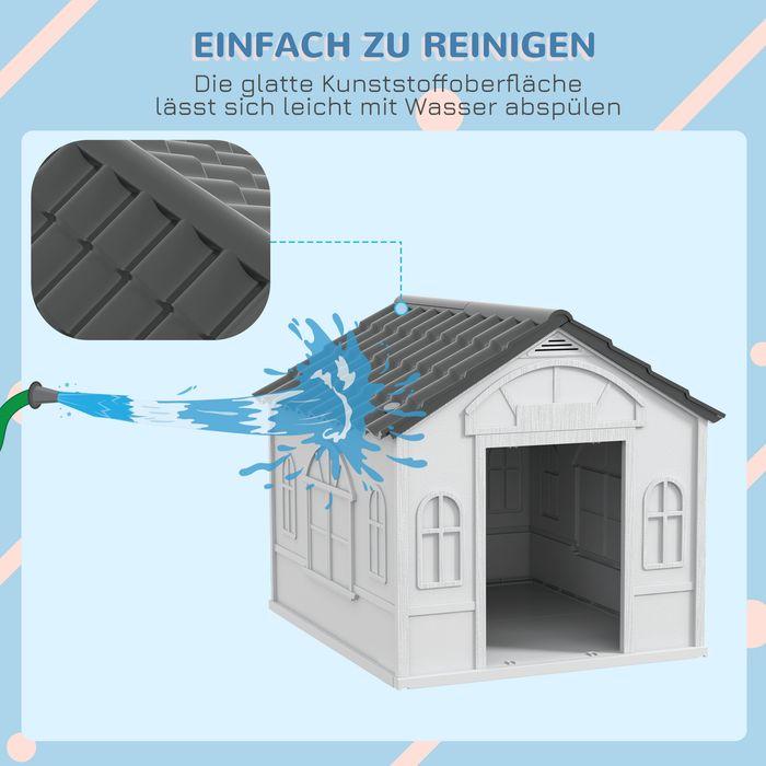 Produktbild Swisshandel24 Hundehütte, Hundehaus mit Satteldach, wetterfest Kleintierhaus Hundehütte Grau (Hundehütte)