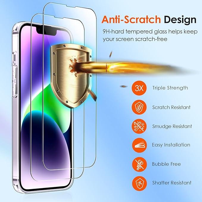 Immagine prodotto Ivoler Set di custodie 3 in 1 per iPhone 14 da 6,1 pollici - 1 custodia per cellulare con 2 pezzi di (Apple iPhone 14)