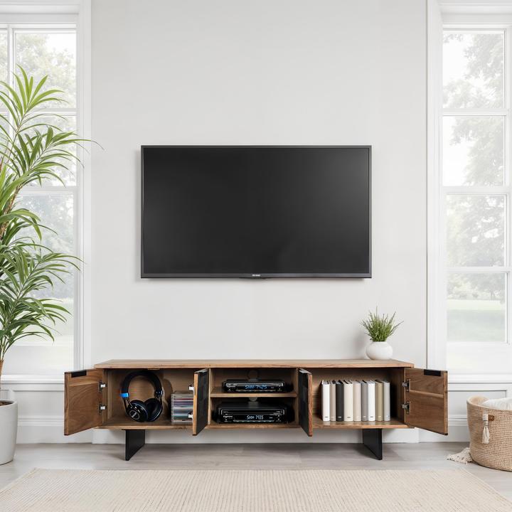 Produktbild FineBuy Lowboard TV Board Akazie Massivholz 150 cm mit Steinoptik Fronten Gross (150 x 45 x 35 cm)