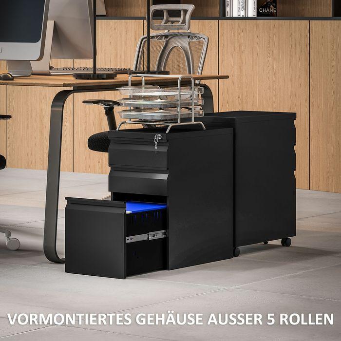 Actual product image Swisshandel24 Aktenschrank aus Metall, Büroschrank, 3 Schubladen, rollbar, Schwarz