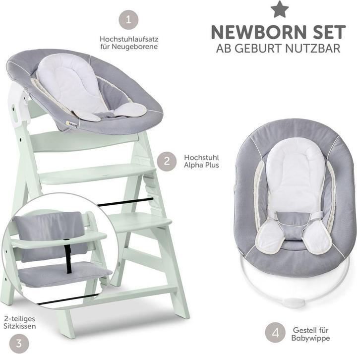 Actual product image Hauck Hochstühle Alpha Plus Mint 4-tlg. Newborn Set - Hochstuhl (Highchair)