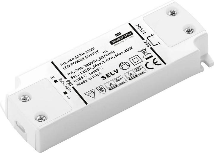 Immagine prodotto Dehner Elektronik SE 20-12VF (12VDC) Trasformatore LED, driver LED a tensione costante 20