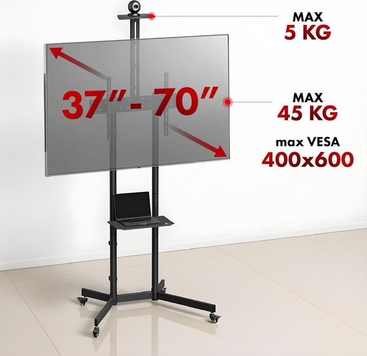Produktbild Maclean Mobile TV con Ripiano per Fotocamera (45 kg, 37" - 70")