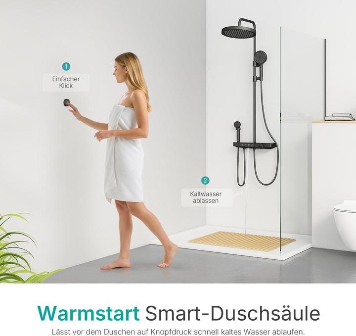 Actual product image Emke Shower system with thermostat, hand shower + rain shower + children's shower + lower outlet, black