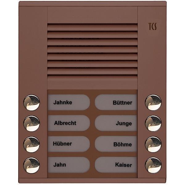 TCS, Klingel + Türsprechanlage, Audioaussenstation 2-reihig 8 Tasten AP bronze PE
