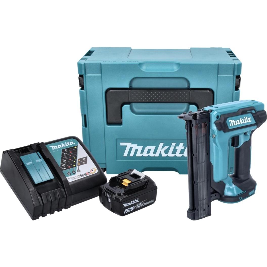 Thumbnail - Makita, Tacker + Nagelpistole, DFN 350 RT1J Akku Stauchkopfnagler 18 V 15 - 35 mm + 1x Akku 5,0 Ah + Ladegerät + Makpac