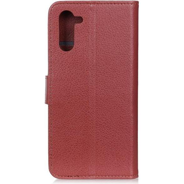 MU Classic Litchi Leder Bookcover Series (Realme 6 Pro), Smartphone Hülle, Braun
