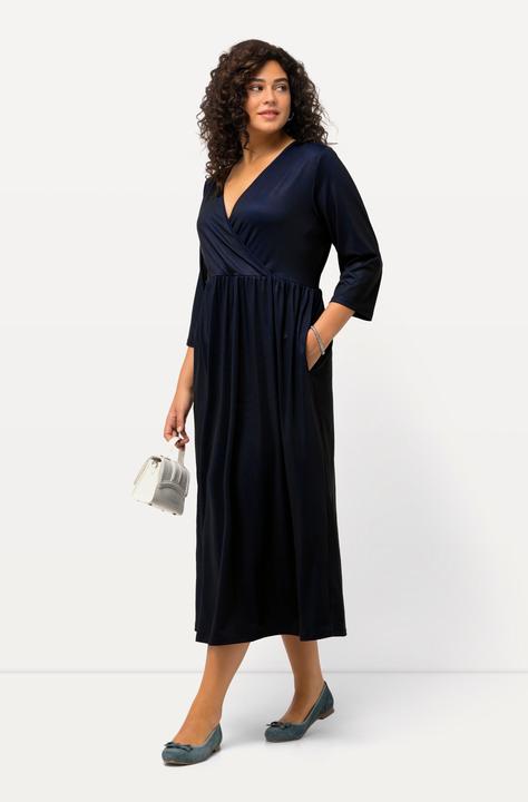 Produktbild Ulla Popken Midikleid, Punkte, Wickeloptik, V-Ausschnitt, 3/4-Arm (60)