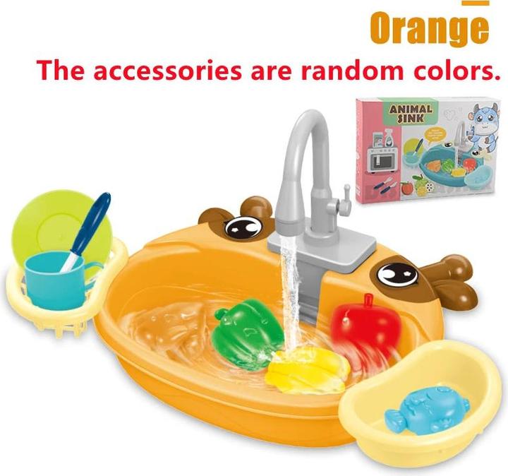 Actual product image Activity Board Playhouse Cartoon Simulation Kitchen Dishwashing Table Electric Tap Cycle of Water