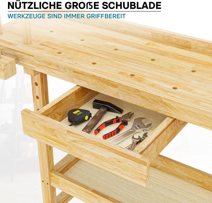 Actual product image Wiltec Workbench 151x61.5x86cm wooden workbench 150kg workbench planing bench (61.50 cm, 151 cm)