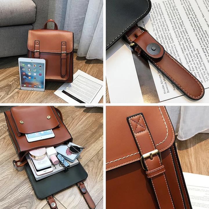 Actual product image Only-Bags.Store Vintage Pu Leather Bag Backpack Fashion Satchel High Quality Leisure Shoulder Bag