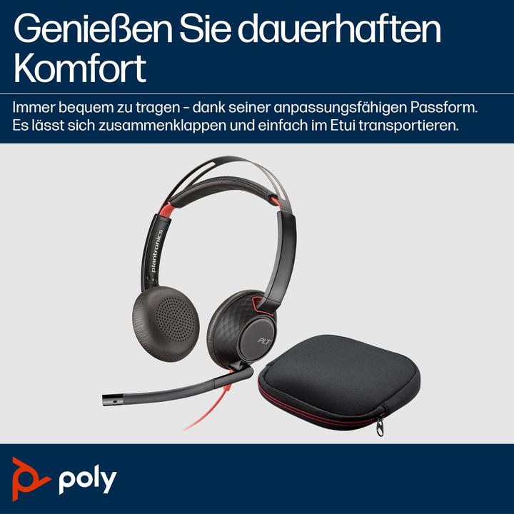 Actual product image Poly Blackwire 5220 USB-C stereo headset + 3.5 mm plug + USB-C/A adapter (Cable, USB-A)