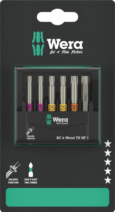 Actual product image Wera Bit-Check 6 Wood TX HF 1 SB (Hexagon socket TX)