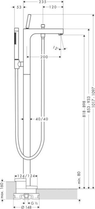 Actual product image Axor CITTERIO ready-to-install set for single lever bath tub, floor standing chrome